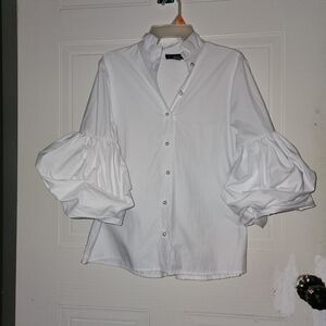18 Centimeters Elegant Puff Sleeve Button-Up Women's Size Small White